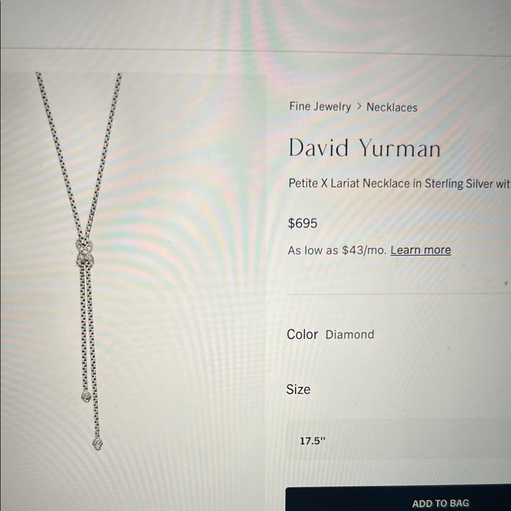 David Yurman Silver with diamonds Lariat necklace - Picture 2 of 2